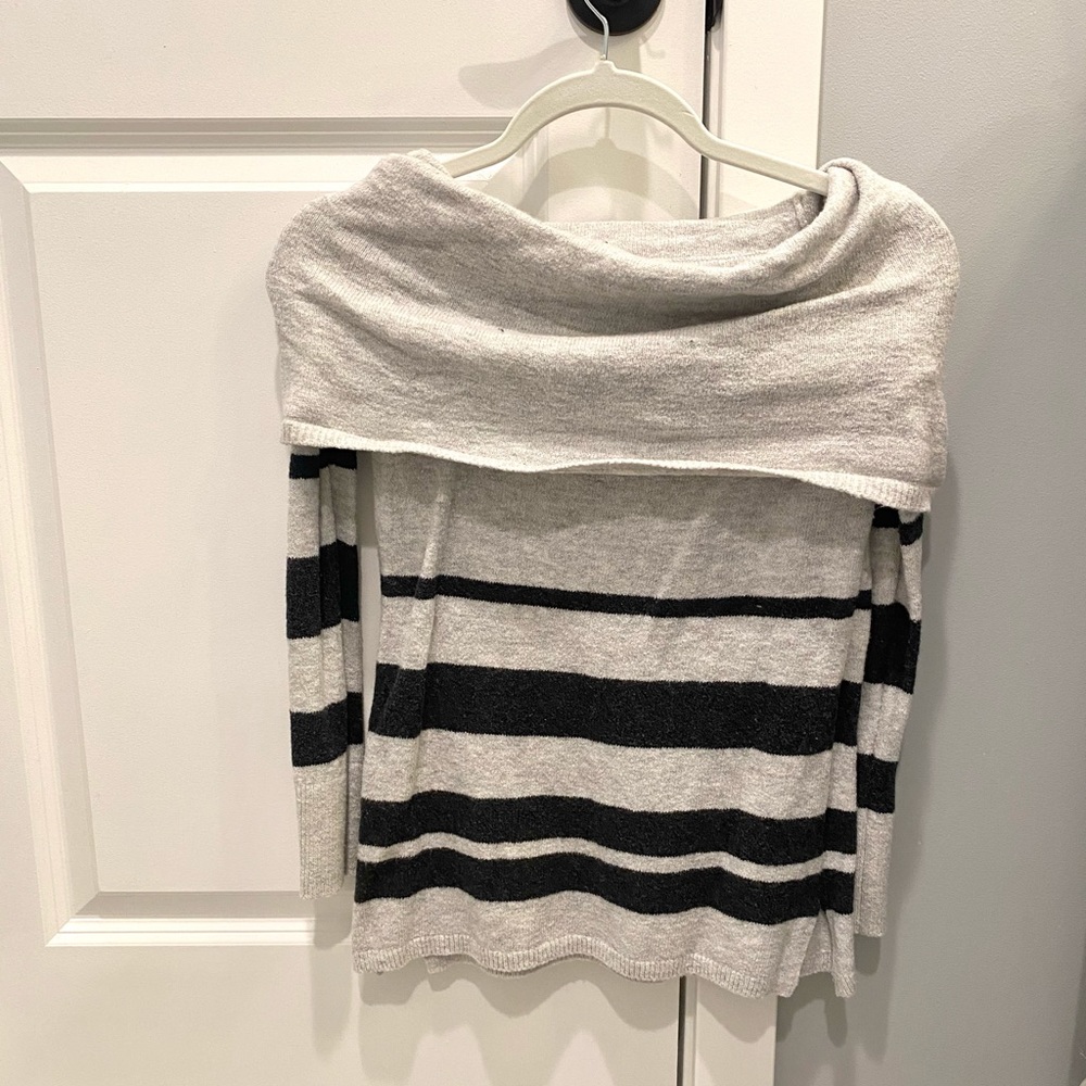 Grey Stripe Off The Shoulder Sweater